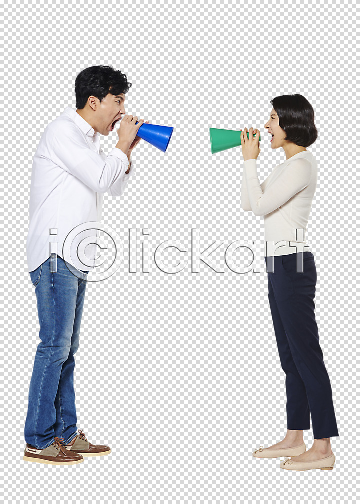 분노 30대 남자 두명 성인 성인만 여자 한국인 PNG 옆모습 편집이미지 가족 들기 부부 서기 싸움 외침 전신 편집소스 확성기