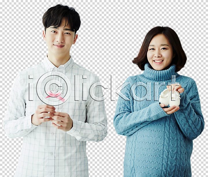 20대 남자 두명 사람 성인 성인만 여자 한국인 PNG 앞모습 편집이미지 기다림 들기 리본 미소(표정) 부부 상반신 아기신발 아빠 엄마 육아 응시 임산부 임신 출산 편집소스