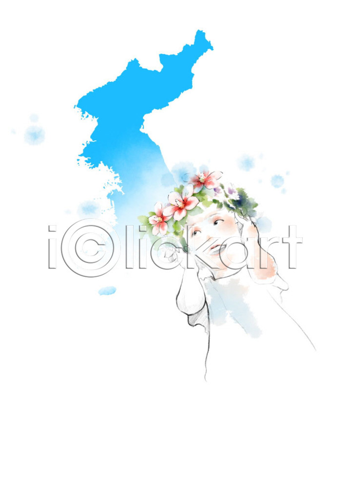 사회이슈 평화 사람 소녀(어린이) 소녀한명만 어린이 한명 PSD 일러스트 국내일러스트 꽃 남한 무궁화 번짐 북한 붓터치 캘리그라피 통일 한국 화합 화환