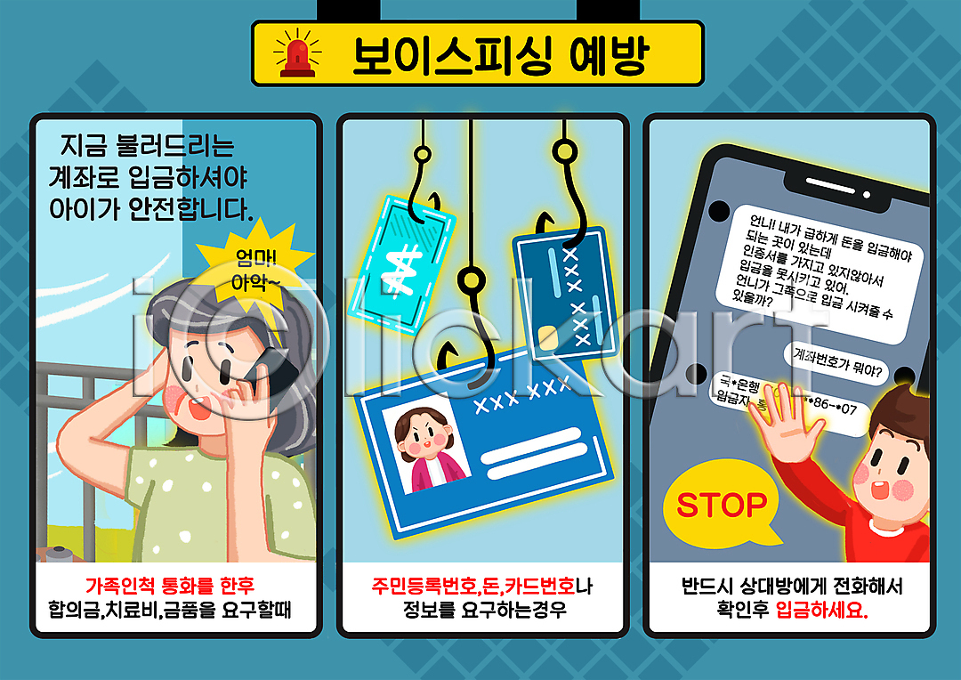 범죄 사회이슈 남자 노년 두명 성인 소년 어린이 여자 PSD 일러스트 국내일러스트 낚싯바늘 들기 말풍선 문자메시지 범죄예방 보이스피싱 상반신 속임수 손뻗기 스마트폰 스미싱 신용카드 정지 주민등록증 지폐 채팅 통장 통화 파란색 할머니
