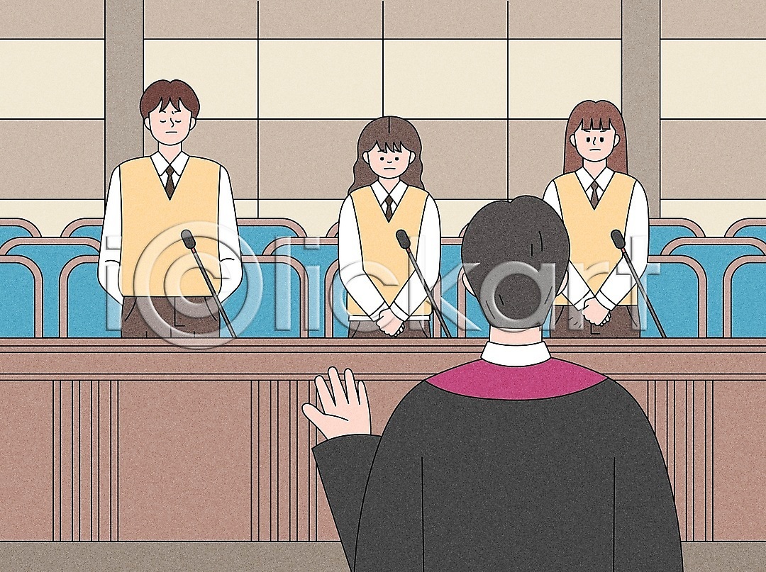 남자 성인 여러명 여자 청소년 AI(파일형식) 일러스트 고개숙이기 공손 교복 국내일러스트 눈감음 뒷짐 마이크 법률가 법원 상반신 손들기 손모으기 의자 재판 재판소 찡그림 판결 판사 판사복 학생