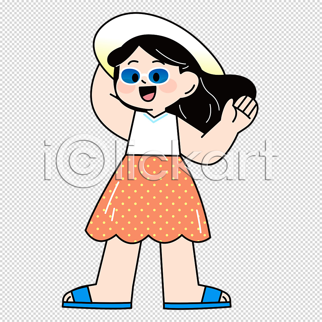 성인 성인여자한명만 여자 한명 PNG 편집이미지 누끼 민소매원피스 샌들 선글라스 손들기 손인사 여름옷 전신 챙모자 패션