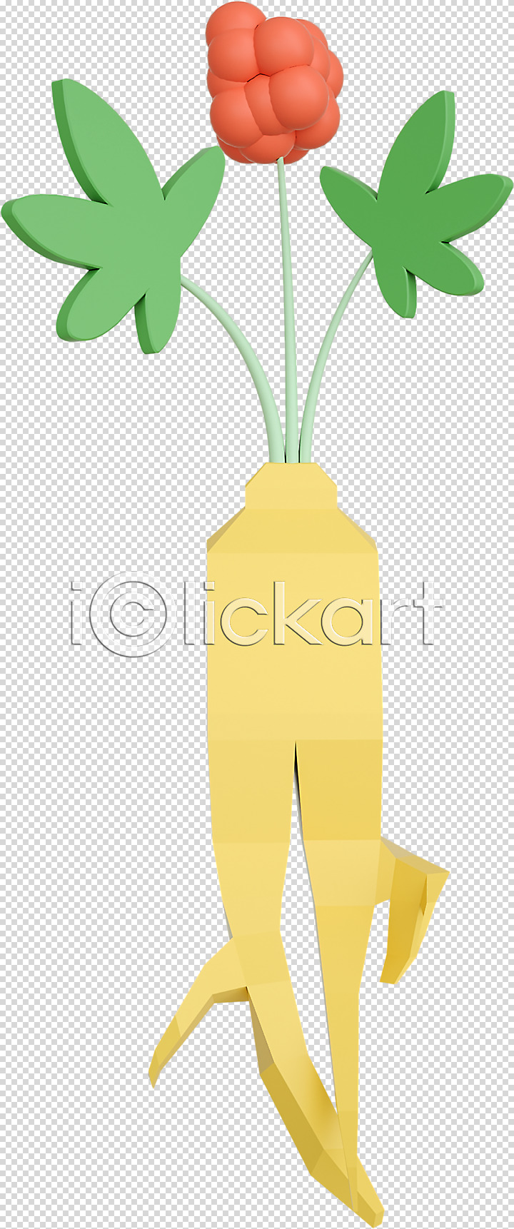사람없음 3D PNG 디지털합성 편집이미지 3D소스 누끼 로우폴리 산삼 인삼 인삼꽃 편집 편집소스 폴리곤 한개