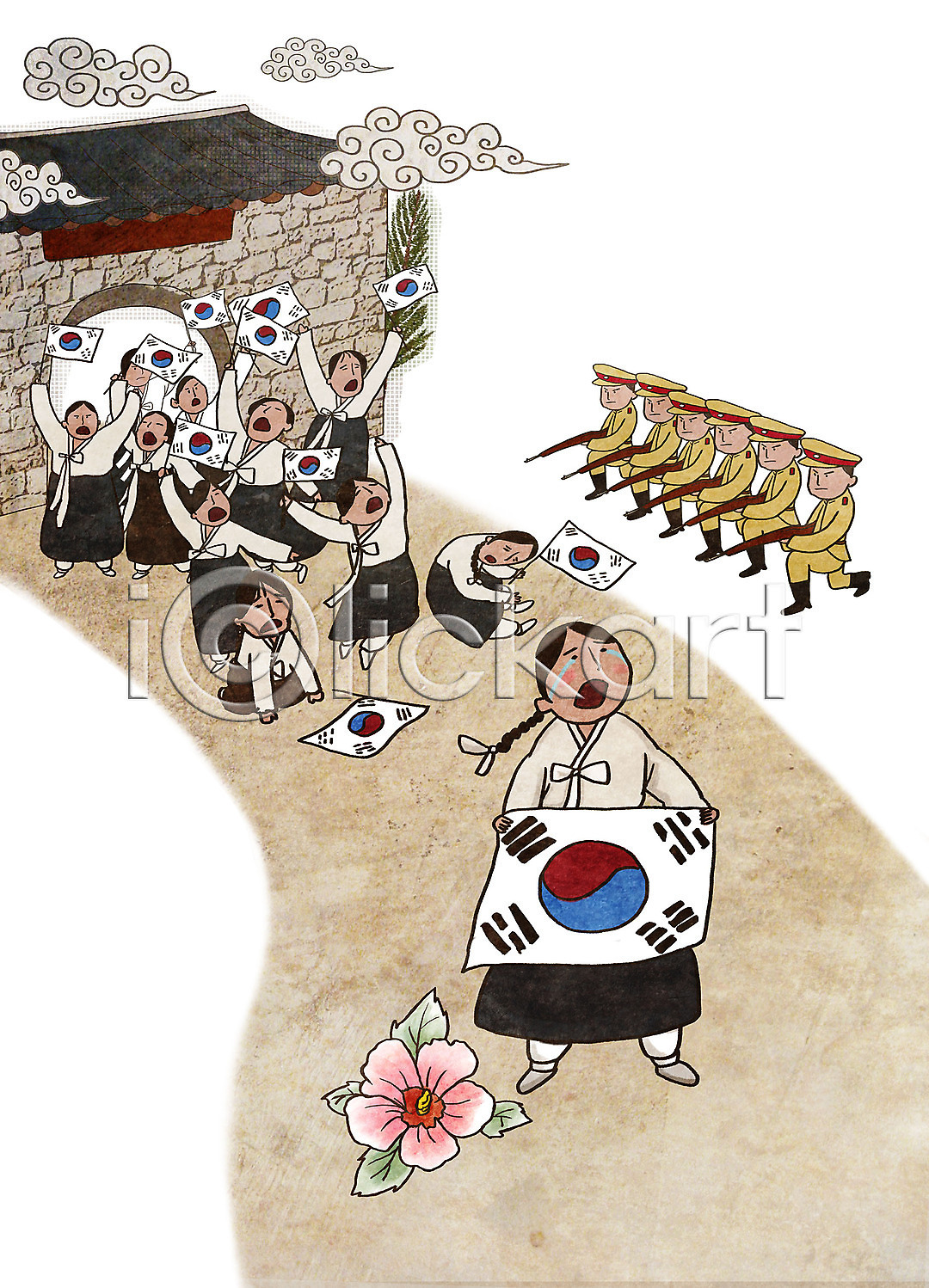 남자 소녀(어린이) 여러명 여자 PSD 일러스트 건물 광복 광복절 국내일러스트 독립 독립운동 독립운동가 만세 무궁화 삼일절 시위 역사 위안부 유관순 일본군 일본순사 일제강점기 전신 총 태극기 한국