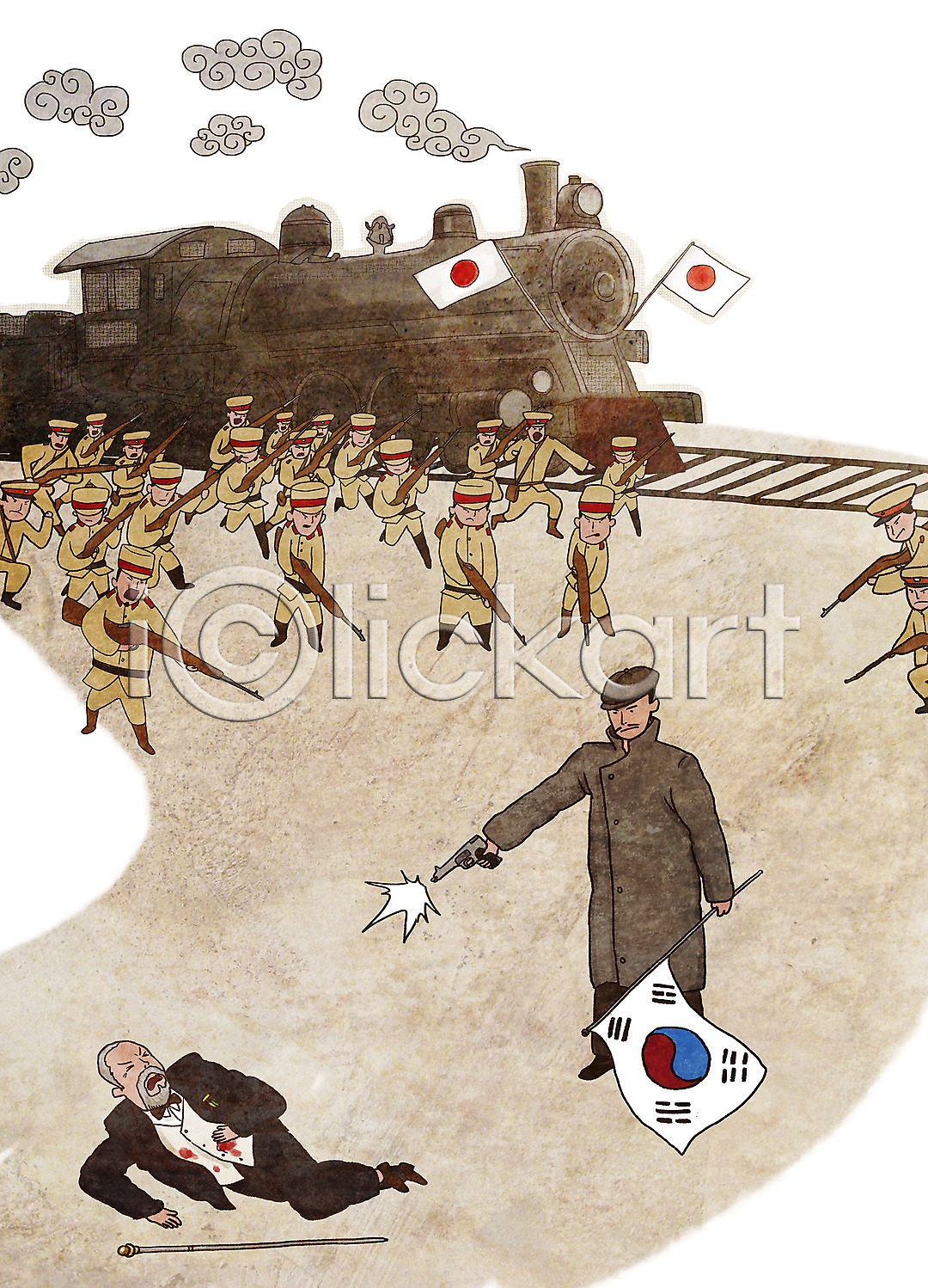 남자 여러명 PSD 일러스트 광복 광복절 국기 국내일러스트 기차 독립 독립운동 독립운동가 만세 삼일절 시위 안중근 역사 일본군 일본순사 일제강점기 전신 총 태극기 한국