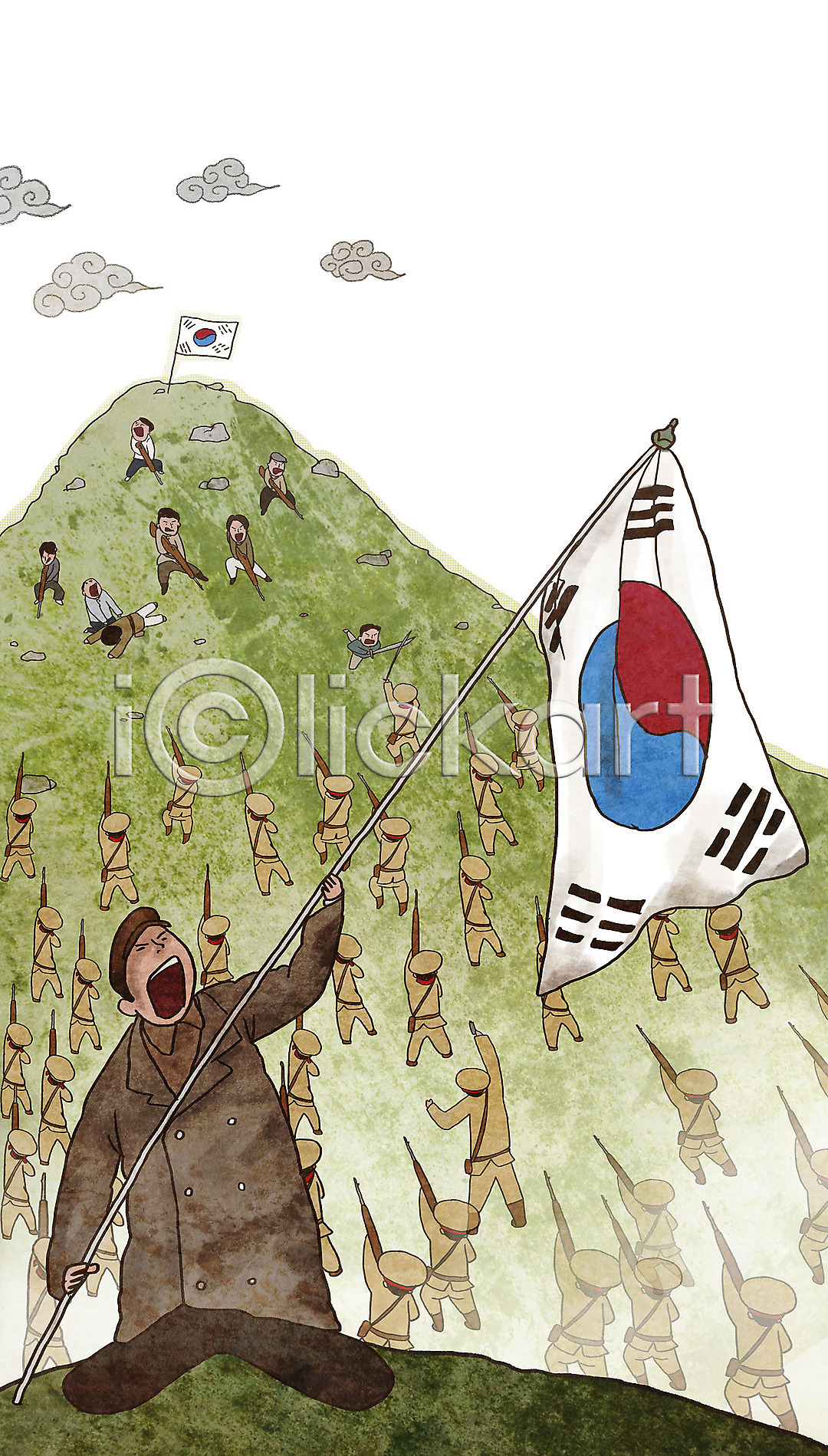 남자 여러명 PSD 일러스트 광복 광복절 국내일러스트 독립 독립운동 독립운동가 만세 봉오동전투 봉우리 산 삼일절 시위 역사 일본군 일본순사 일제강점기 전신 전쟁 초록색 총 태극기 한국