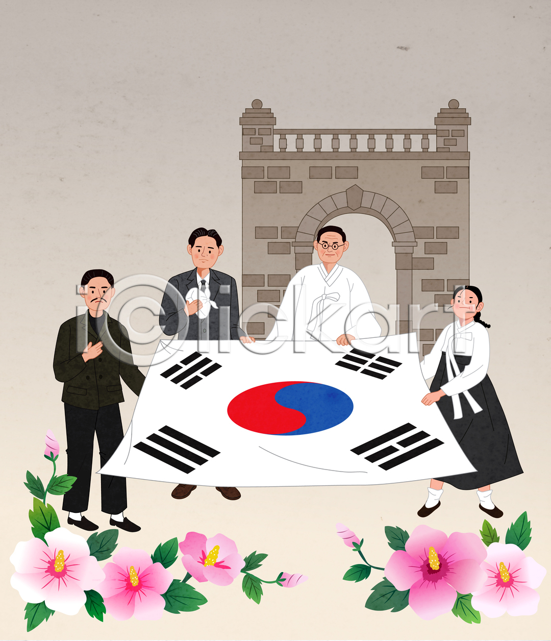 남자 성인 여러명 여자 중년 AI(파일형식) 일러스트 국내일러스트 김구 도시락폭탄 독립문 독립운동 독립운동가 들기 만세운동 무궁화 상반신 서기 안중근 유관순 윤봉길 일제강점기 잡기 전신 태극기