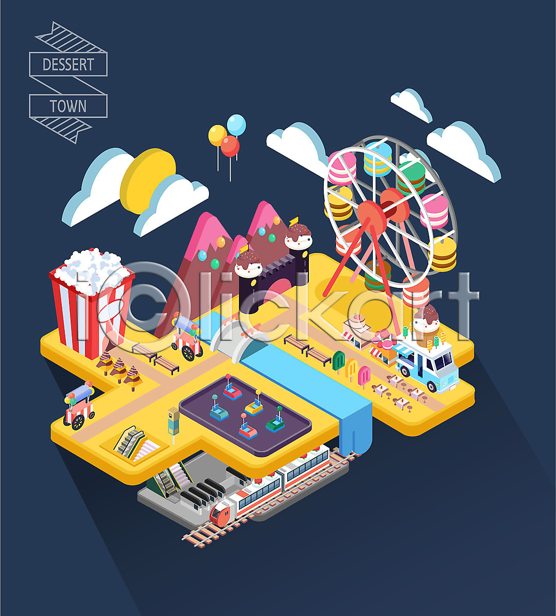 사람없음 AI파일 일러스트 가교 강 구름 국내일러스트 놀이공원 놀이기구 대관람차 디저트 마카롱 범퍼카 산 아이소메트릭 아이스크림차 에스컬레이터 전철 전철역 초콜릿 타운 팝콘 풍선