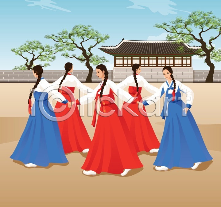사람 성인 성인만 성인여자만 여러명 여자 여자만 AI(파일형식) 일러스트 강강술래 구름(자연) 국내일러스트 기와집 나무 명절 문화 미소(표정) 서기 식물 웃음 전신 전통 전통놀이 전통문화 전통의상 주택 추석 춤 하늘 한국문화 한국전통 한복
