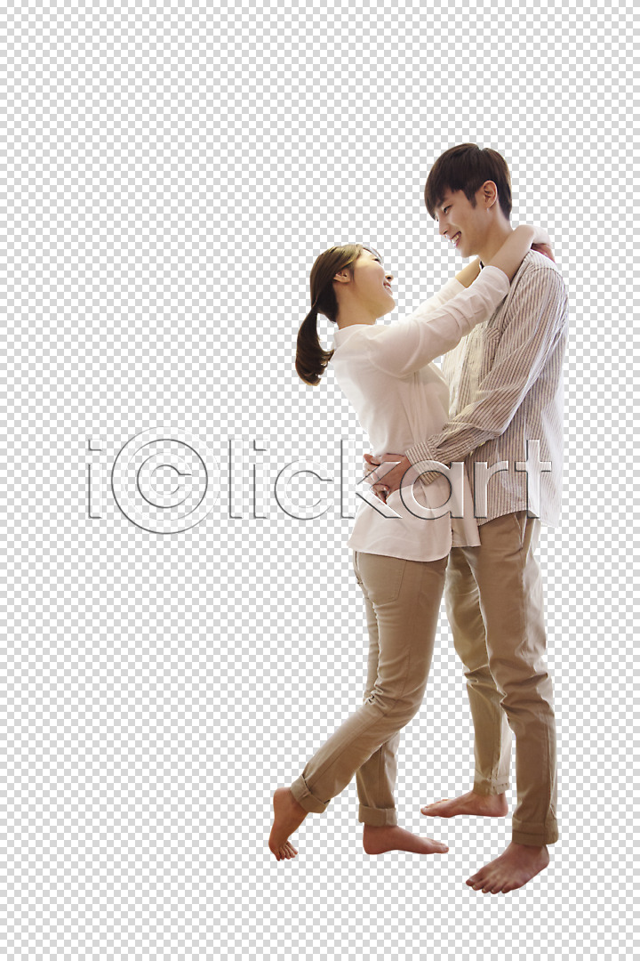 20대 남자 동양인 두명 성인 여자 한국인 PNG 옆모습 편집이미지 마주보기 서기 웃음 전신 커플 편집 편집소스 포옹