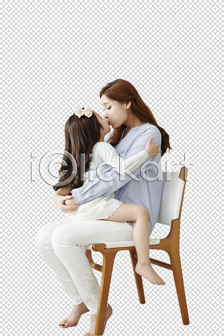 사랑 30대 동양인 두명 성인 소녀(어린이) 여자 여자만 한국인 PNG 옆모습 편집이미지 가족 딸 마주보기 앉기 엄마 의자 전신 키스 편집 편집소스 포옹